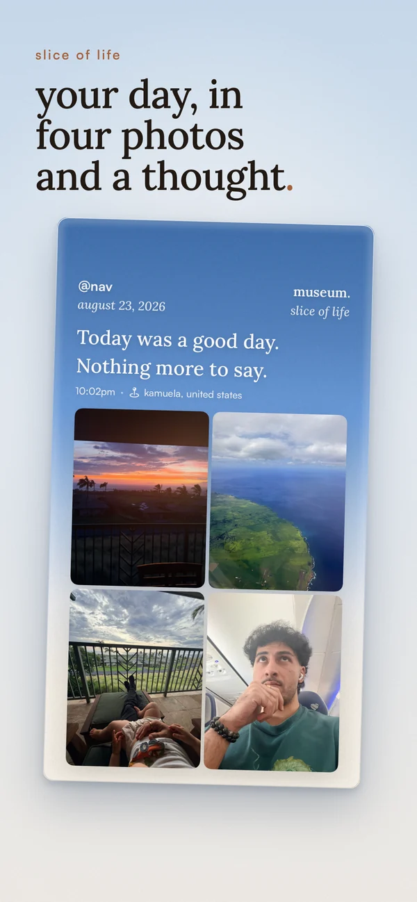 slice of life. your day, in four photos and a thought. a slice of life card with four photos.